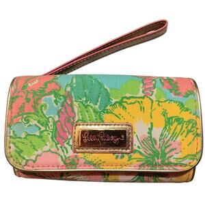 LILLY PULITZER It's a Keeper Wallet Wristlet Floral Pink Green Yellow ID Slot